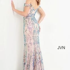 In Stock Jovani JVN04515 Size 8 Ivory Long Fitted Sequin Prom Dress Off The Shoulder Mermaid Pageant Mermaid Dresses