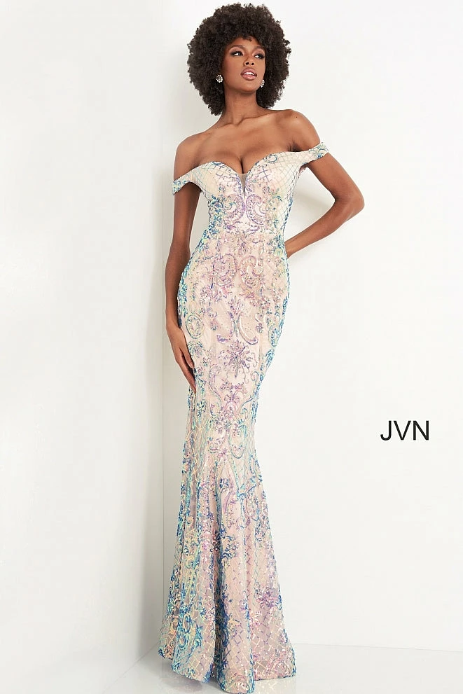JVN By Jovani Jovani JVN04515 Long Fitted Sequin Prom Dress Off The Shoulder Mermaid Pageant 4 JVN By Jovani Jovani JVN04515 Long Fitted Sequin Prom Dress Off The Shoulder Mermaid Pageant