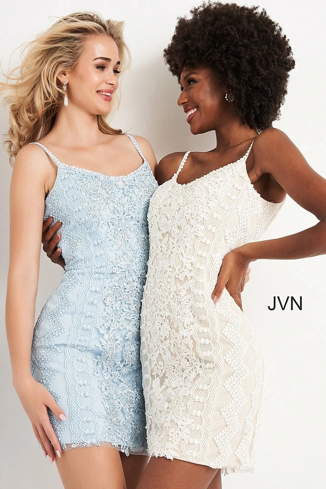 JVN By Jovani Jovani JVN04527 Short Fitted Lace Cocktail Dress Formal Embellished Gown 13 JVN By Jovani Jovani JVN04527 Short Fitted Lace Cocktail Dress Formal Embellished Gown