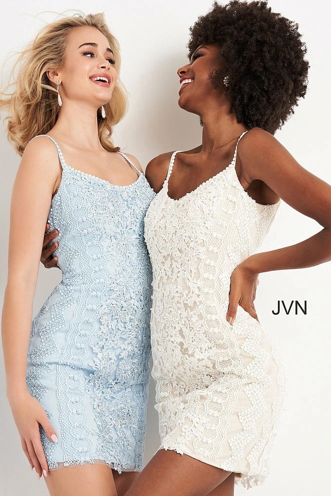 JVN By Jovani Jovani JVN04527 Short Fitted Lace Cocktail Dress Formal Embellished Gown 16 JVN By Jovani Jovani JVN04527 Short Fitted Lace Cocktail Dress Formal Embellished Gown