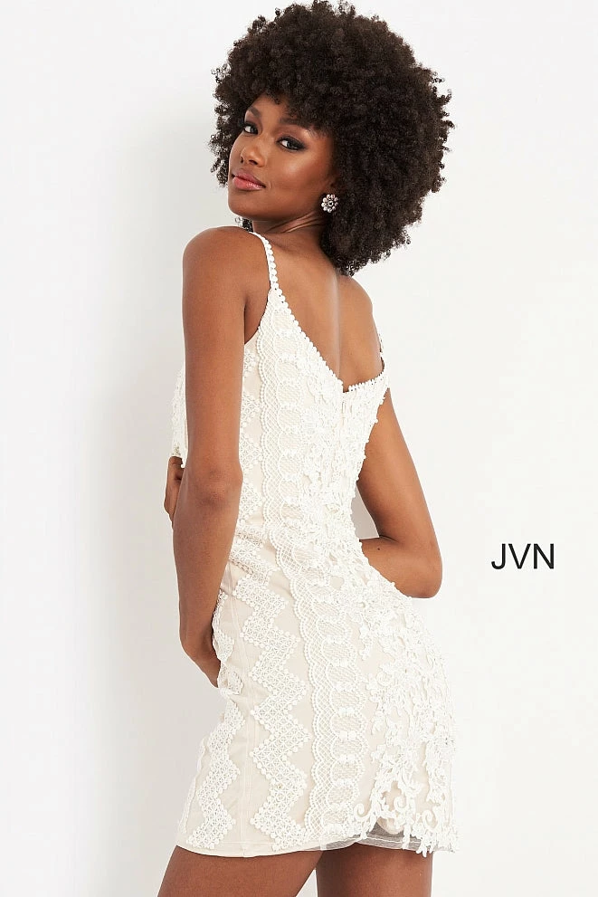 JVN By Jovani Jovani JVN04527 Short Fitted Lace Cocktail Dress Formal Embellished Gown 12 JVN By Jovani Jovani JVN04527 Short Fitted Lace Cocktail Dress Formal Embellished Gown