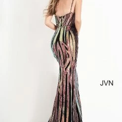 In Stock Jovani JVN04549 Sz 4 Multi Sequins Fitted Prom Dress Geometric Design Pageant Dress