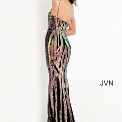In Stock Jovani JVN04549 Sz 4 Multi Sequins Fitted Prom Dress Geometric Design Pageant Dress