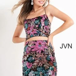 JVN By Jovani Sequin Dresses Jovani JVN04550 Two Piece Short Sequin Cocktail Dress Homecoming Dress