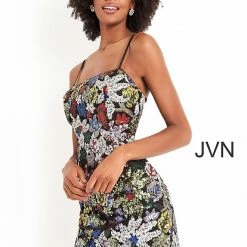 JVN By Jovani Backless Dresses Jovani JVN04552 Short Multi Sequins Short Fitted Cocktail Dress Homecoming Dress