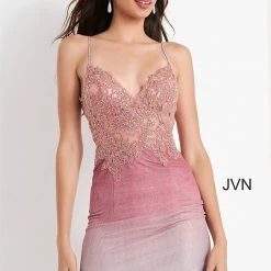 JVN By Jovani Backless Dresses Jovani JVN04564 Short Fitted Sheer Lace Ombre Cocktail Dress Shimmer Corset Back