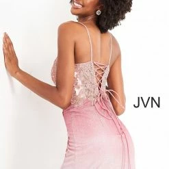 JVN By Jovani Backless Dresses Jovani JVN04564 Short Fitted Sheer Lace Ombre Cocktail Dress Shimmer Corset Back