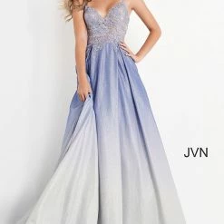 JVN By Jovani Ballgown Dresses Jovani JVN04565 Long Shimmer Ombre Ballgown Sheer Lace Prom Dress Corset