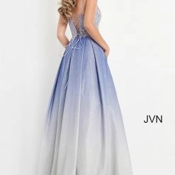 JVN By Jovani Ballgown Dresses Jovani JVN04565 Long Shimmer Ombre Ballgown Sheer Lace Prom Dress Corset