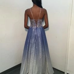 JVN By Jovani Ballgown Dresses Jovani JVN04565 Long Shimmer Ombre Ballgown Sheer Lace Prom Dress Corset