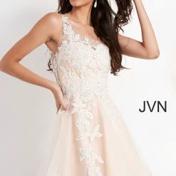 JVN By Jovani Jovani JVN04705 One Shoulder Short Fit And Flare Cocktail Dress Homecoming Dress