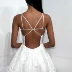 JVN By Jovani Backless Dresses Jovani JVN04709 Embroidered Lace Short Fit And Flare Cocktail Dress Homecoming Dress