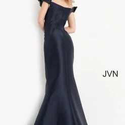 JVN By Jovani Jovani JVN04717 Off The Shoulder Pleated Straps Mermaid Prom Dress Long Evening Gown