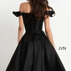 JVN By Jovani Jovani JVN04718 Knee Length Mikado Ruffle Cocktail Dress Pockets Short Gown