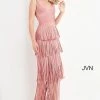 Discontinued Jovani JVN04784 V Neckline Fringe Dress Long Prom Dress Evening Gown Blush Bandage Dress Fringe & Tassels