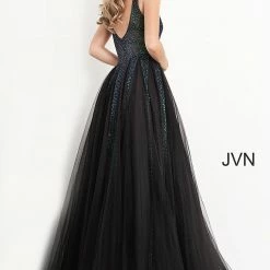 Discontinued Jovani JVN04787 Long Glitter A Line Ballgown Prom Dress Plunging Neckline Ballgown Dresses