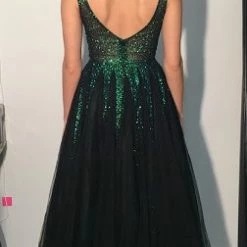 Discontinued Jovani JVN04787 Long Glitter A Line Ballgown Prom Dress Plunging Neckline Ballgown Dresses