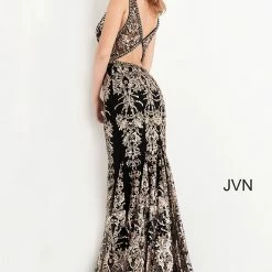 JVN By Jovani Jovani JVN04789 Long Fitted Mermaid Sequin Prom Dress Pageant Open Back Sexy