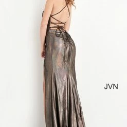 JVN By Jovani Jovani JVN04794 Ruched Iridescent Shimmer Bronze Prom Dress V Neckline Wrap Long Skirt Slit Metallic Dresses 7 JVN By Jovani Jovani JVN04794 Ruched Iridescent Shimmer Bronze Prom Dress V Neckline Wrap Long Skirt Slit Metallic Dresses