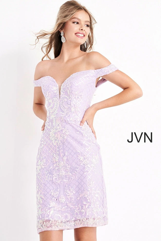 JVN By Jovani Sequin Dresses Jovani JVN05251 Short Fitted Sequin Off The Shoulder Cocktail Dress JVN 05251 11 JVN By Jovani Sequin Dresses Jovani JVN05251 Short Fitted Sequin Off The Shoulder Cocktail Dress JVN 05251