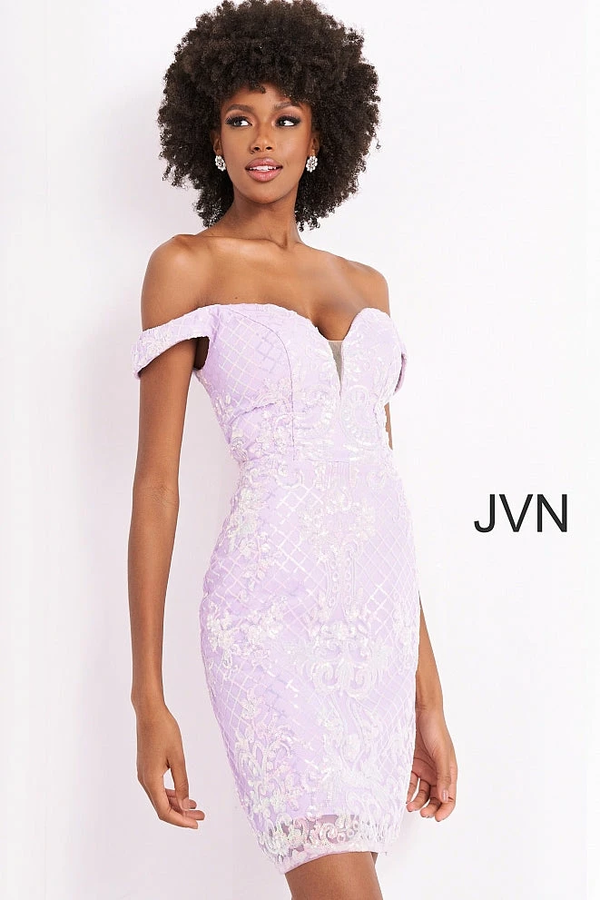 JVN By Jovani Sequin Dresses Jovani JVN05251 Short Fitted Sequin Off The Shoulder Cocktail Dress JVN 05251 5 JVN By Jovani Sequin Dresses Jovani JVN05251 Short Fitted Sequin Off The Shoulder Cocktail Dress JVN 05251