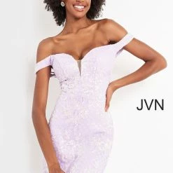 In Stock Jovani JVN05251 Short Fitted Sequin Off The Shoulder Cocktail Dress Size 10 Lilac