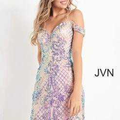 JVN By Jovani Sequin Dresses Jovani JVN05251 Short Fitted Sequin Off The Shoulder Cocktail Dress JVN 05251 20 JVN By Jovani Sequin Dresses Jovani JVN05251 Short Fitted Sequin Off The Shoulder Cocktail Dress JVN 05251