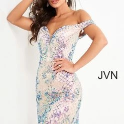 In Stock Jovani JVN05251 Short Fitted Sequin Off The Shoulder Cocktail Dress Size 10 Lilac