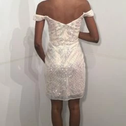 In Stock Jovani JVN05251 Size 2 Black Multi Short Fitted Sequin Off The Shoulder Cocktail Dress JVN 05251