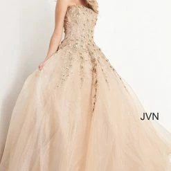 JVN By Jovani Jovani JVN05451 Long Shimmer Ball Gown Prom Dress Floral Applique Glitter Ballgown Dresses