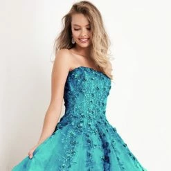 JVN By Jovani Jovani JVN05451 Long Shimmer Ball Gown Prom Dress Floral Applique Glitter Ballgown Dresses