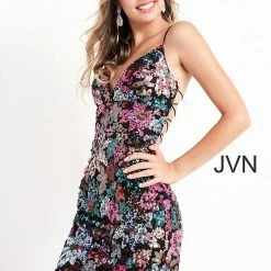JVN By Jovani Jovani JVN05736 Short Fitted Backless Sequin Cocktail Dress Corset Formal Gown Backless Dresses