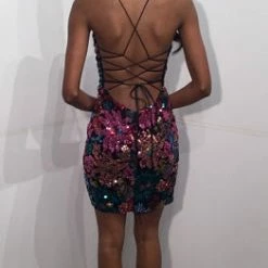 JVN By Jovani Jovani JVN05736 Short Fitted Backless Sequin Cocktail Dress Corset Formal Gown Backless Dresses