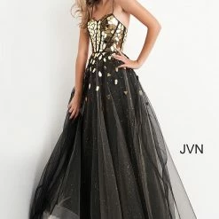 JVN By Jovani Ballgown Dresses Jovani JVN05737 Cut Glass A Line Prom Dress Evening Gown Sweetheart Neckline Corset
