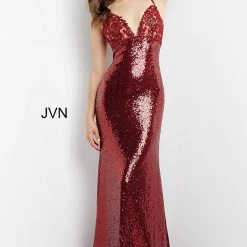 JVN By Jovani Jovani JVN05803 Long Fitted Navy Sequin Prom Dress V Neck Evening Gown Backless Dresses