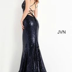 JVN By Jovani Jovani JVN05803 Long Fitted Navy Sequin Prom Dress V Neck Evening Gown Backless Dresses 12 JVN By Jovani Jovani JVN05803 Long Fitted Navy Sequin Prom Dress V Neck Evening Gown Backless Dresses