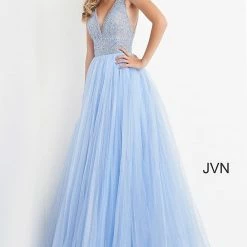 JVN By Jovani Jovani JVN05818 Long A Line Glitter Tulle Sheer V Neck Prom Dress Backless Embellished 14 JVN By Jovani Jovani JVN05818 Long A Line Glitter Tulle Sheer V Neck Prom Dress Backless Embellished