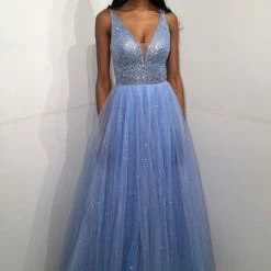 JVN By Jovani Jovani JVN05818 Long A Line Glitter Tulle Sheer V Neck Prom Dress Backless Embellished 15 JVN By Jovani Jovani JVN05818 Long A Line Glitter Tulle Sheer V Neck Prom Dress Backless Embellished