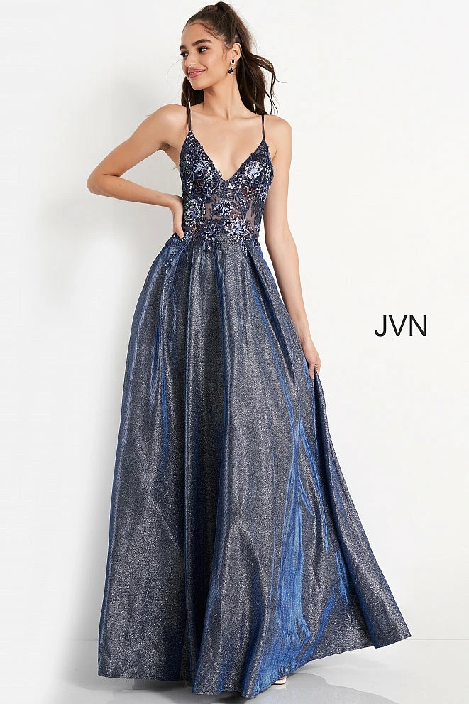 JVN By Jovani Jovani JVN06465 Long Shimmer Ballgown Sheer Lace Prom Dress Formal Gown Ballgown Dresses 5 JVN By Jovani Jovani JVN06465 Long Shimmer Ballgown Sheer Lace Prom Dress Formal Gown Ballgown Dresses