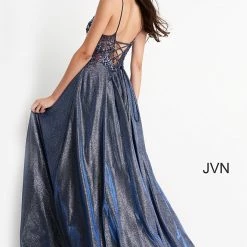 JVN By Jovani Jovani JVN06465 Long Shimmer Ballgown Sheer Lace Prom Dress Formal Gown Ballgown Dresses