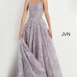 JVN By Jovani Jovani JVN06474 Long Lace A Line Ballgown Prom Dress Glitter Corset Formal Gown