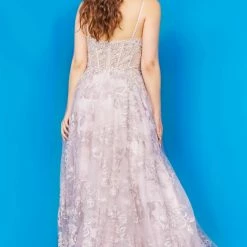 JVN By Jovani Jovani JVN06474 Long Lace A Line Ballgown Prom Dress Glitter Corset Formal Gown