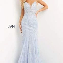 JVN By Jovani Jovani JVN06475 Long Fitted Lace Mermaid Prom Dress Sheer Corset Backless Gown