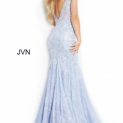 JVN By Jovani JVN06475 Lace Prom Dress Embroidery Fit And Flare Mermaid Sheer Corset