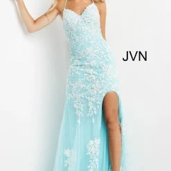JVN By Jovani Jovani JVN06660 Long Fitted Lace V Neck Prom Dress Formal Pageant Backless Gown