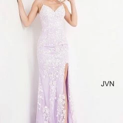 JVN By Jovani Jovani JVN06660 Long Fitted Lace V Neck Prom Dress Formal Pageant Backless Gown