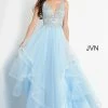 JVN By Jovani Jovani JVN06743 Lace V Neckline Tulle Prom Dress Ball Gown Layers Of Tulle Sheer V Back Ballgown Dresses