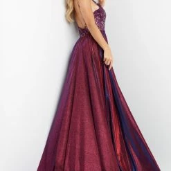 JVN By Jovani Jovani JVN07379 Long Fitted Prom Pageant Gown Overskirt Shimmer Sequin Lace Gown