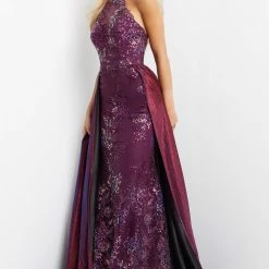 JVN By Jovani Jovani JVN07379 Long Fitted Prom Pageant Gown Overskirt Shimmer Sequin Lace Gown