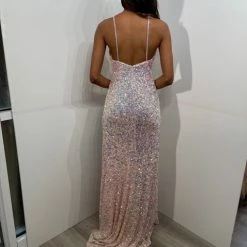 In Stock Jovani JVN07590 Size 2 Long Fitted Sequin Prom Dress Slit V Neck Formal Gown Pageant Light Blue